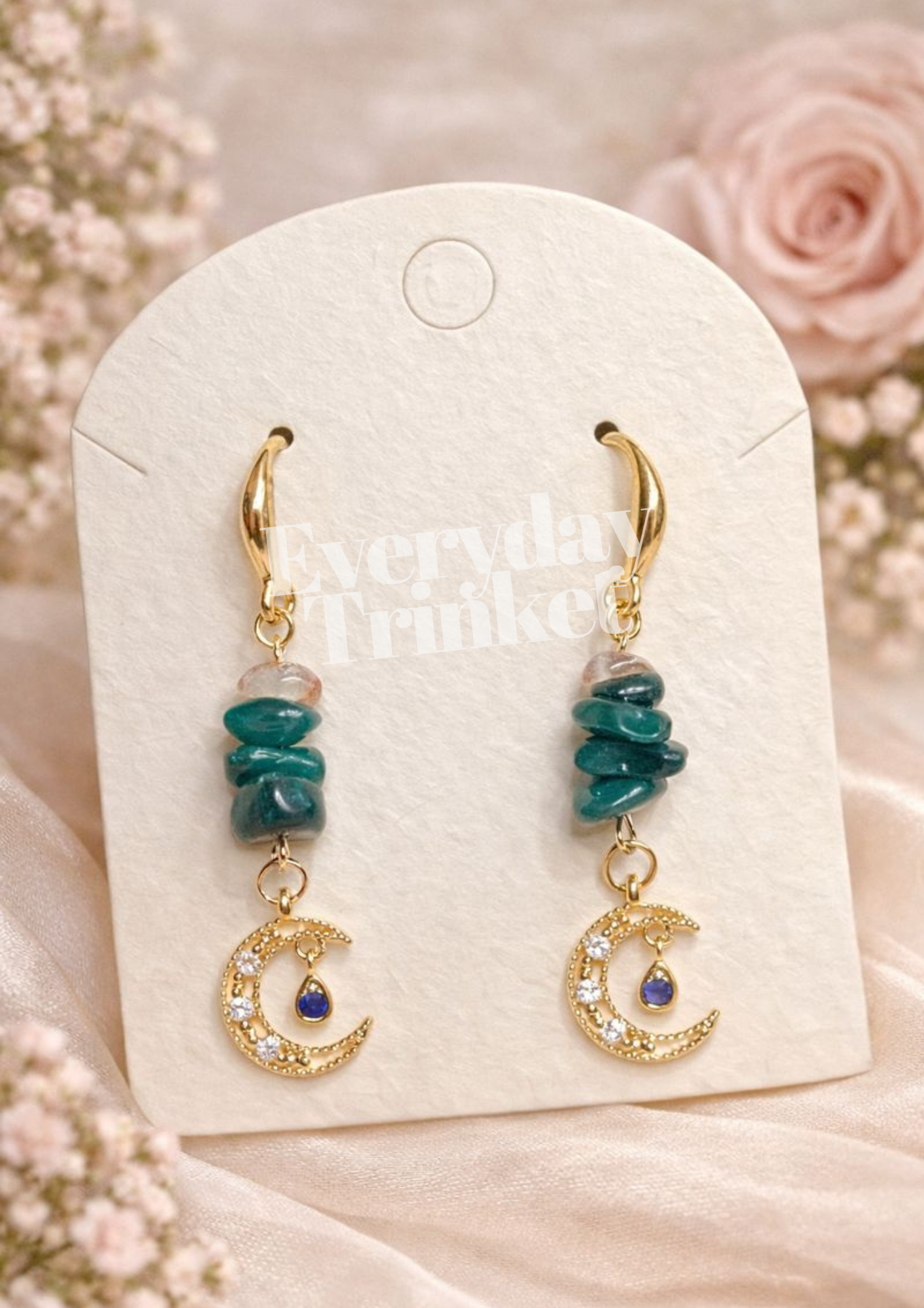 Moon & Gemstones Earring - Green
