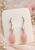 Pink Bellflower & Pearl Earring