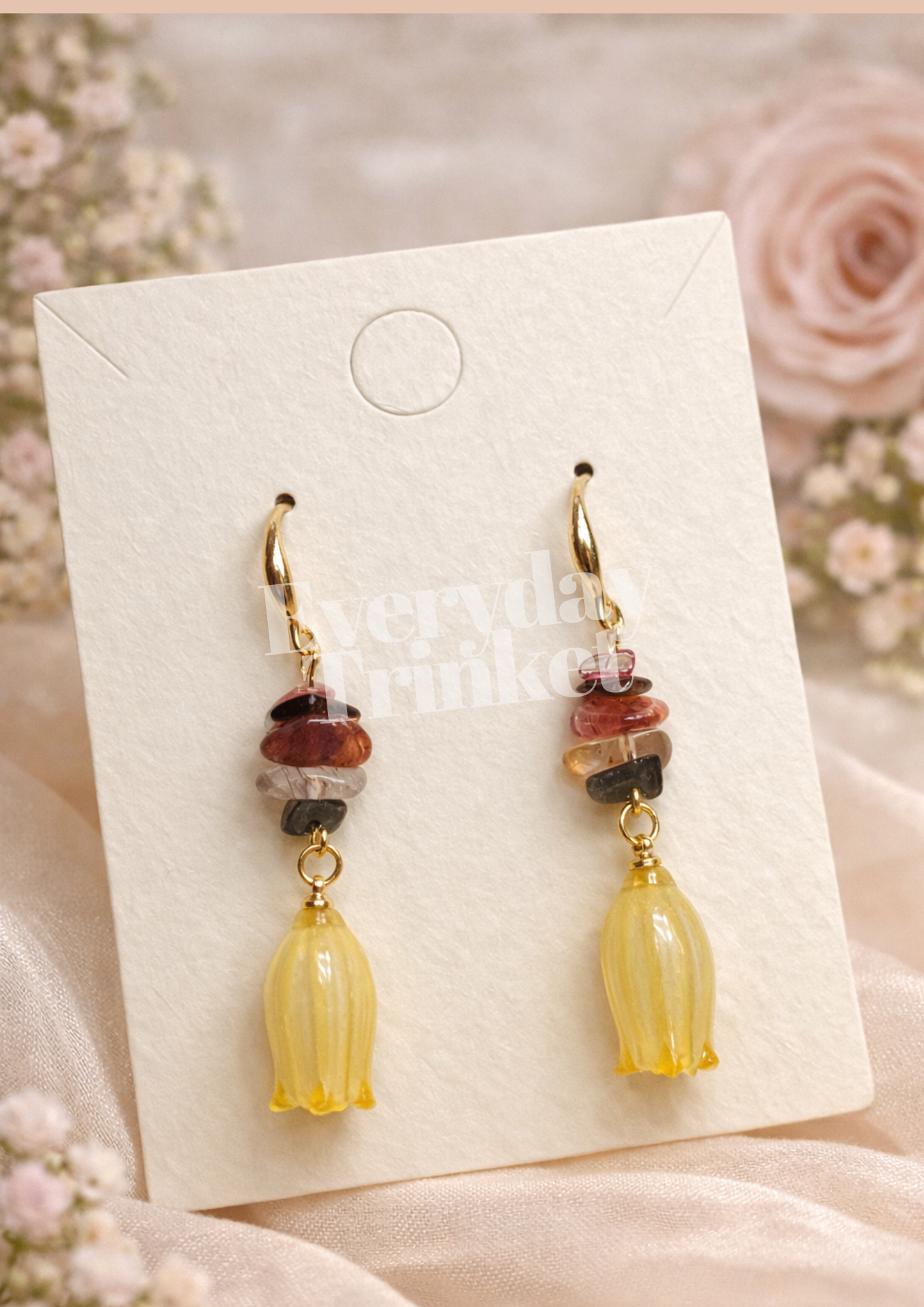 Yellow Bellflower & Gemstones Earring
