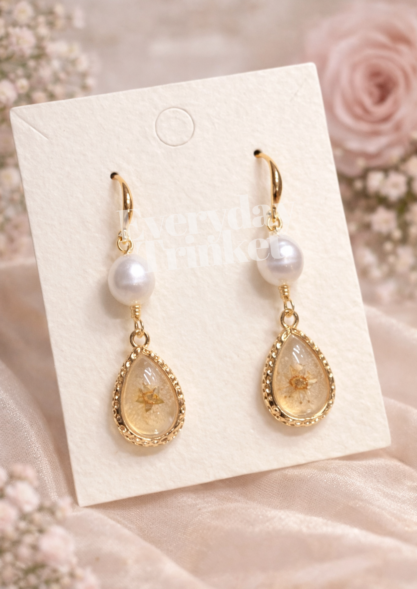 Botanical Dewdrop & Pearl Earrings - Yellow