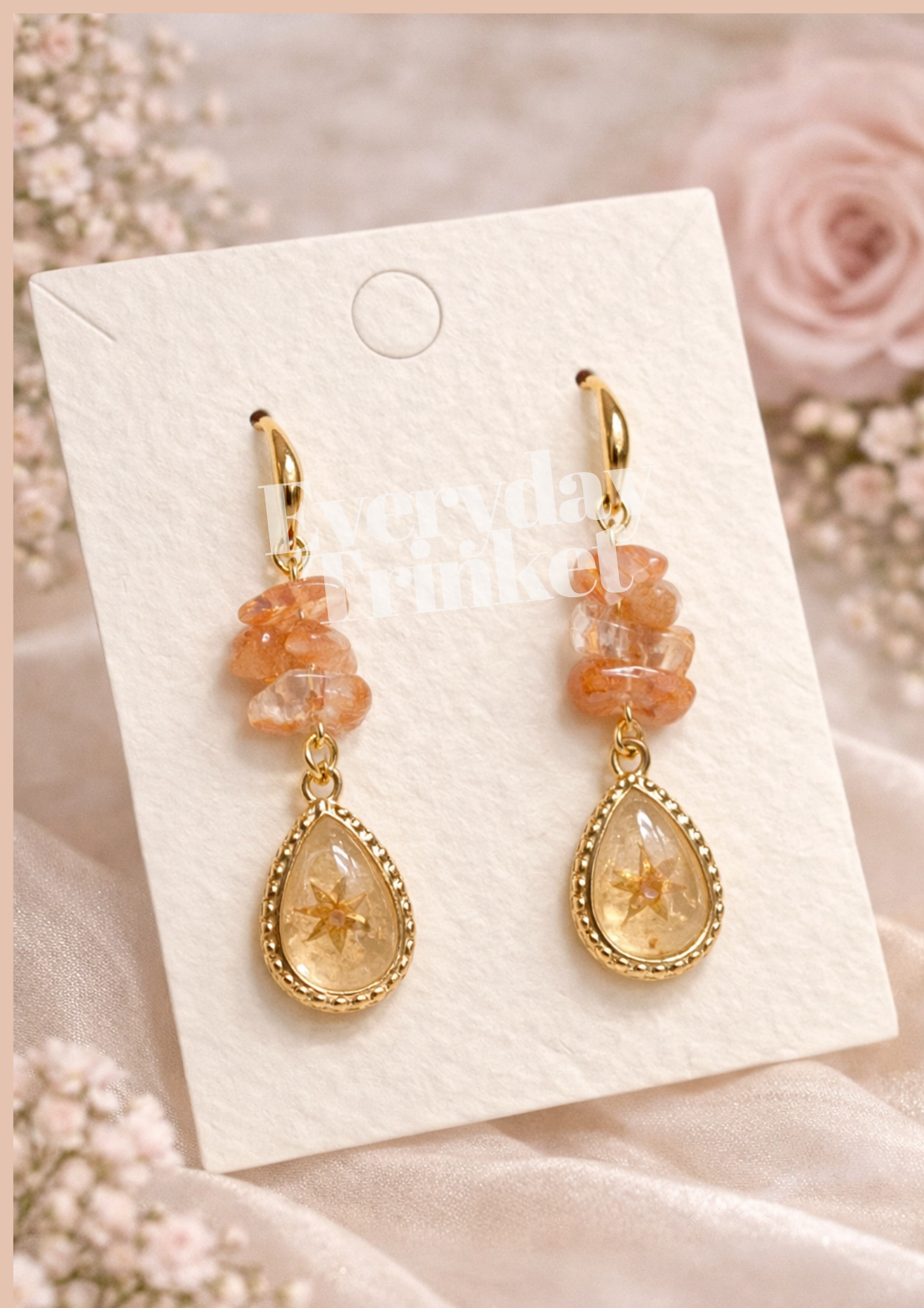 Botanical Dewdrop & gemstone Earrings - Yellow