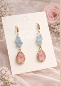 Botanical Dewdrop & blue gemstone Earrings - Pink