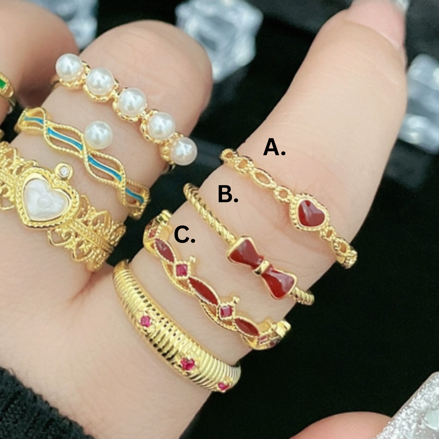 Cute Gold-Plated Adjustable Rings Collection - B