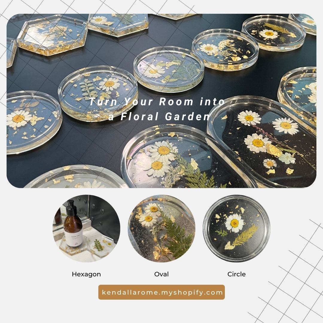 Elegant Hand-Pressed Flower Functional Trays - Round shape